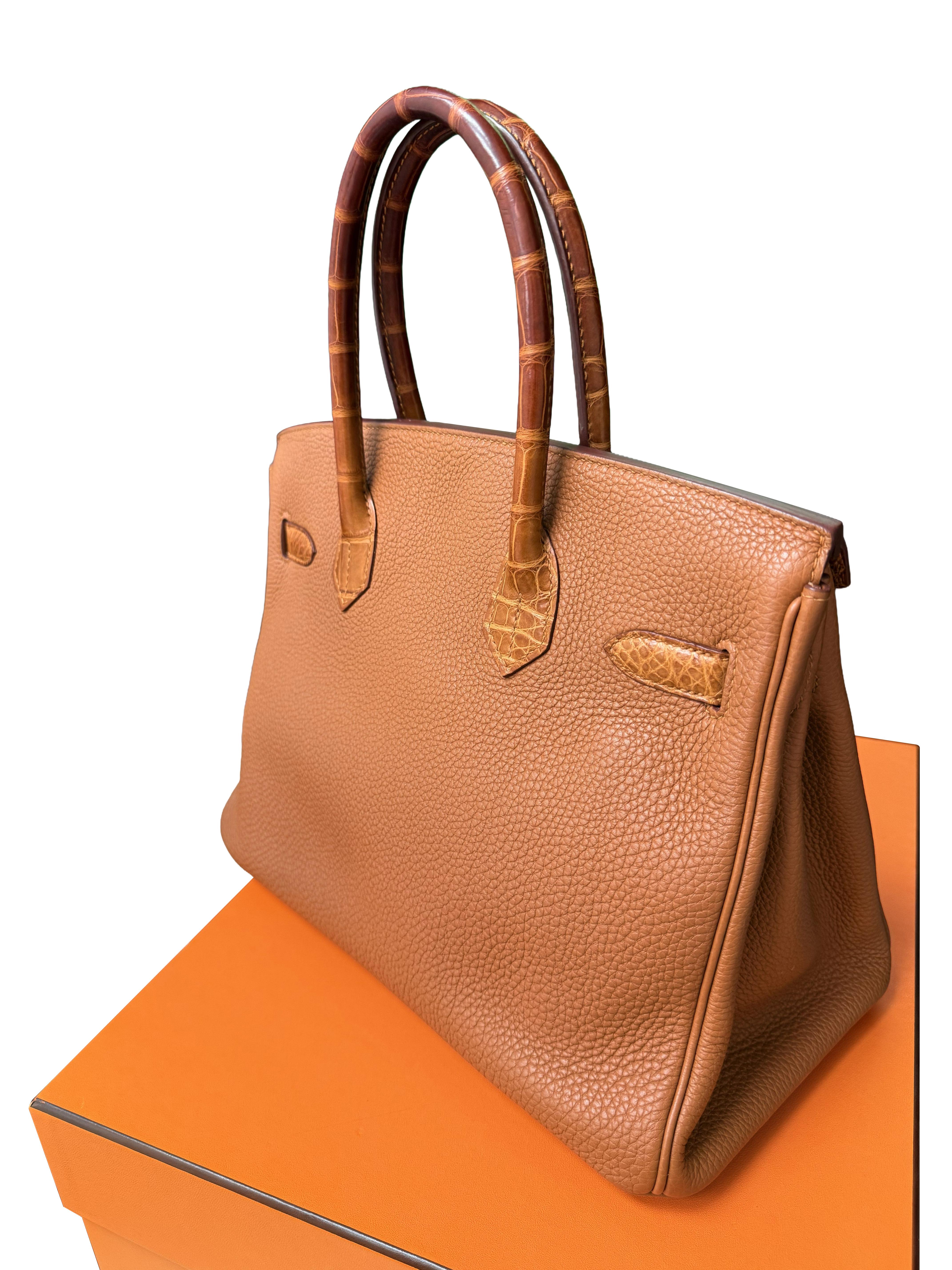 Borsa Hermes Birkin Touch 30 Oro Opaco Alligatore / Togo Edizione Limitata Palladio in vendita 4
