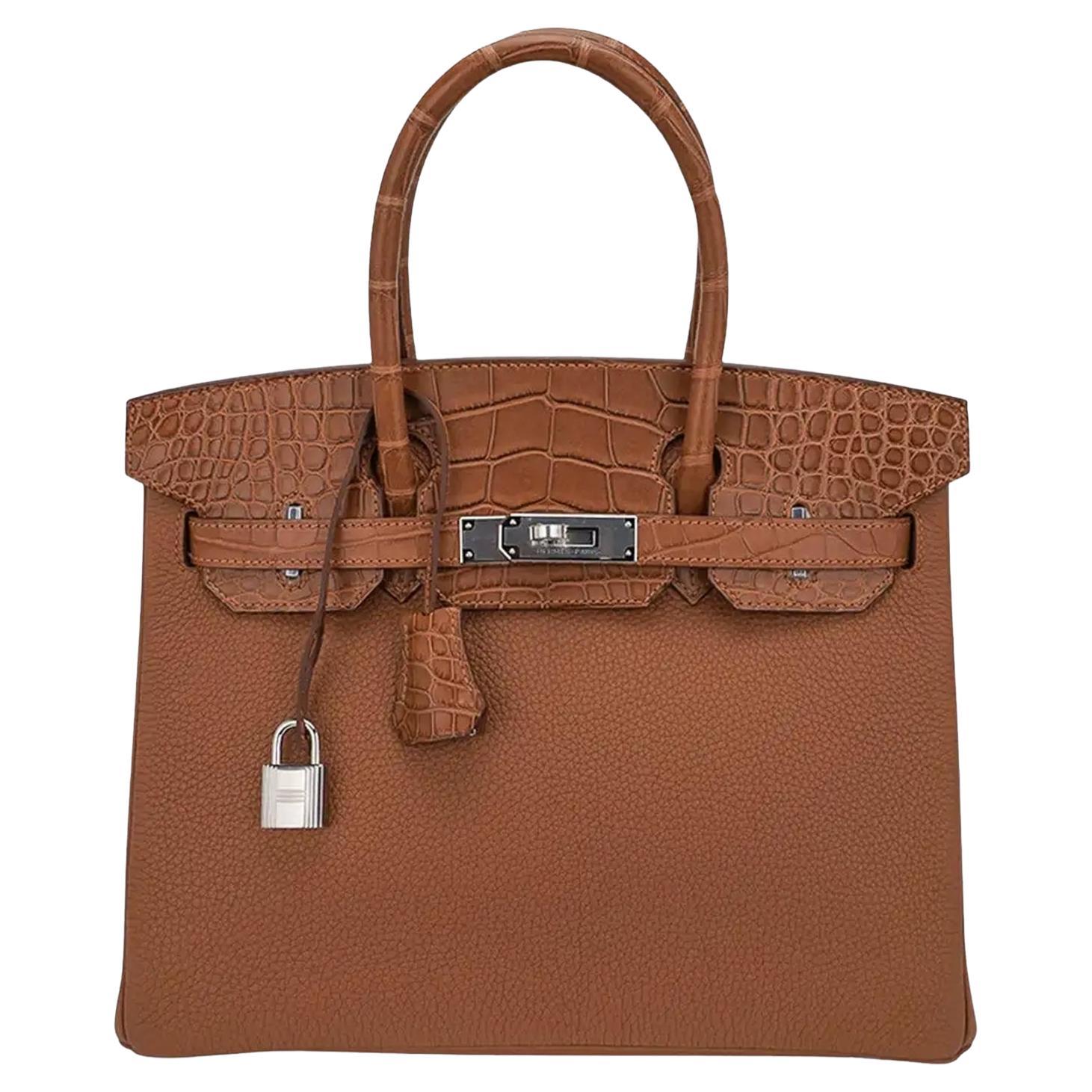 Borsa Hermes Birkin Touch 30 Oro Opaco Alligatore / Togo Edizione Limitata Palladio in vendita
