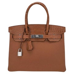 Hermes Birkin Touch 30 Gold Matte Alligator / Togo Limited Edition Palladium Bag