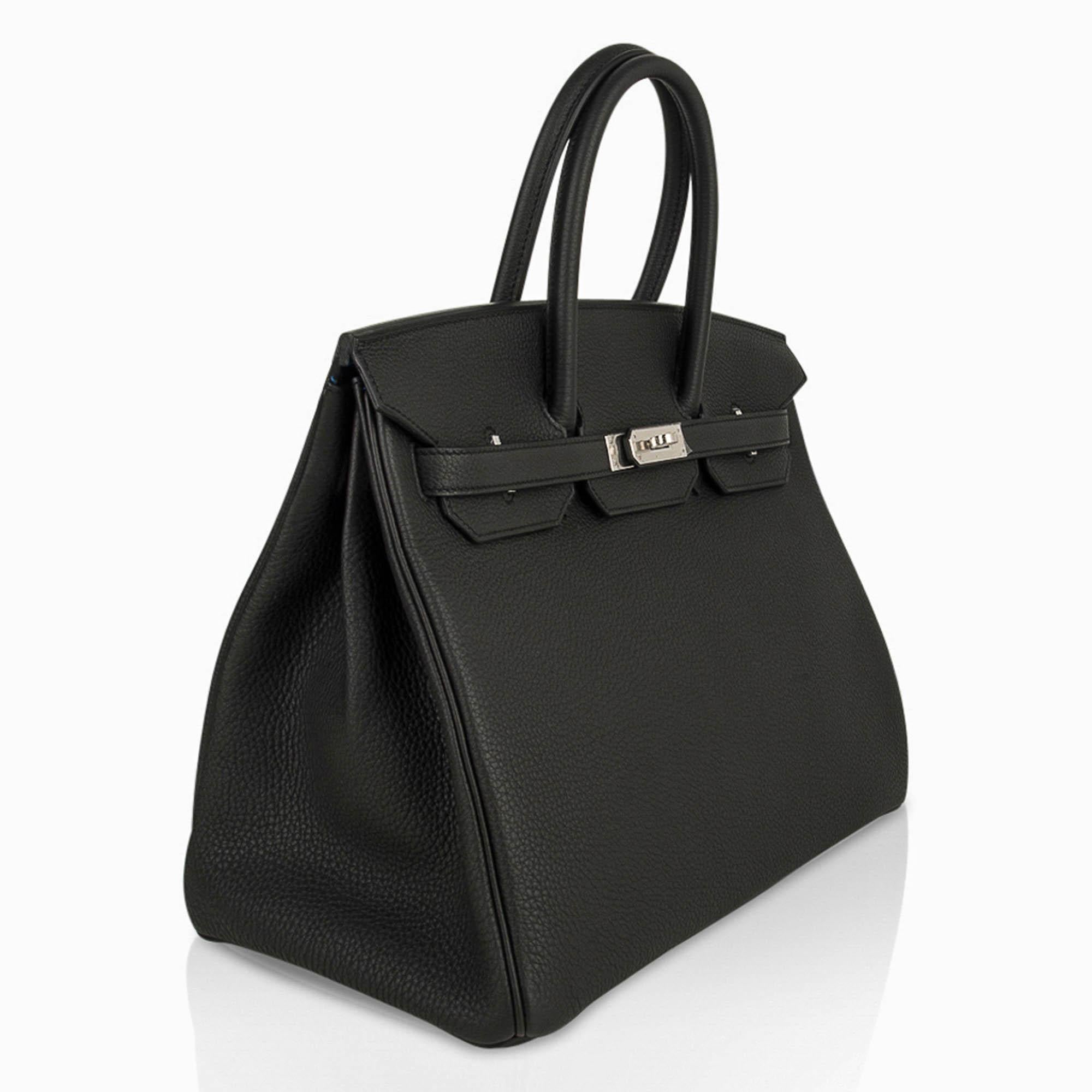 Mightychic offers an Hermes Birkin Verso 35 bag features Black with Blue Agate interior. 
Beautifully grained Togo that actually is matte to the eye - it is fabulous!
Fresh with Palladium hardware. 
Comes with lock, keys, clochette, sleeper,