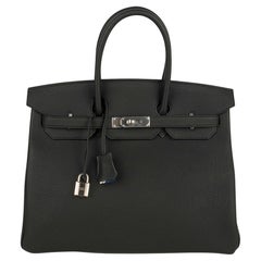 Hermes Birkin Verso 35 Black Blue Agate Bag Togo Leather Palladium Hardware