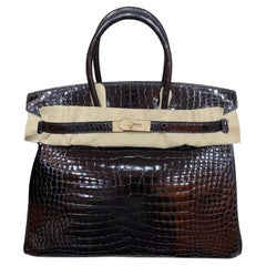 Hermes Birkin35 Crocodile Porosus noir Or jaune 18K avec diamants