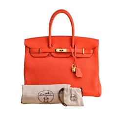 Hermes Birkin35 Togo Flame Orange Gold Hardware Handbag
