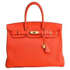 Hermes Birkin35 Bolso Togo Llama Naranja Herrajes Dorados
