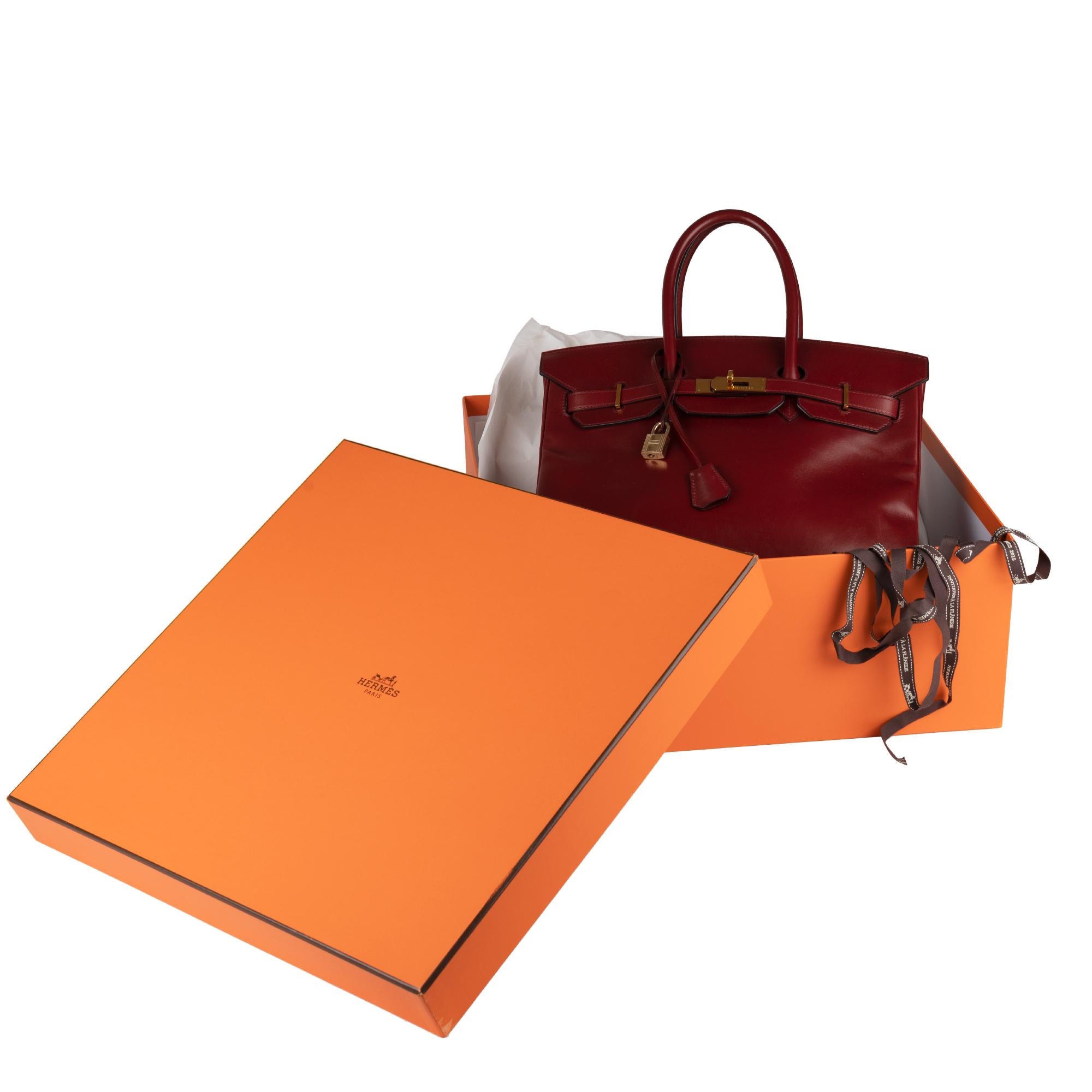 Hermes Birkin35cm Burgundy Box Leather Handbag 7