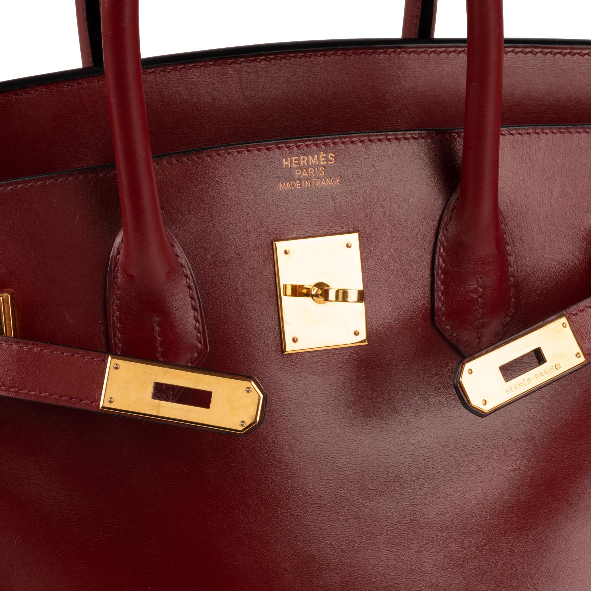 Brown Hermes Birkin35cm Burgundy Box Leather Handbag