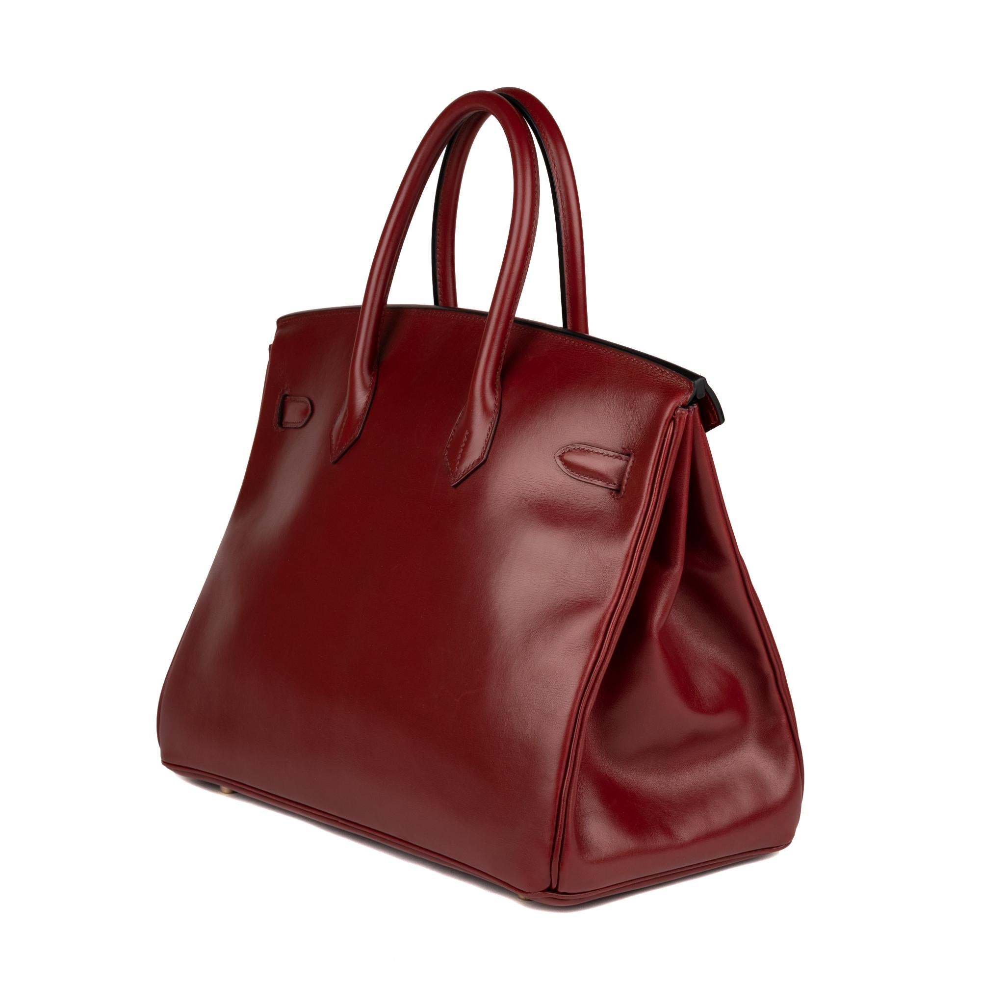 Hermes Birkin35cm Burgundy Box Leather Handbag 2