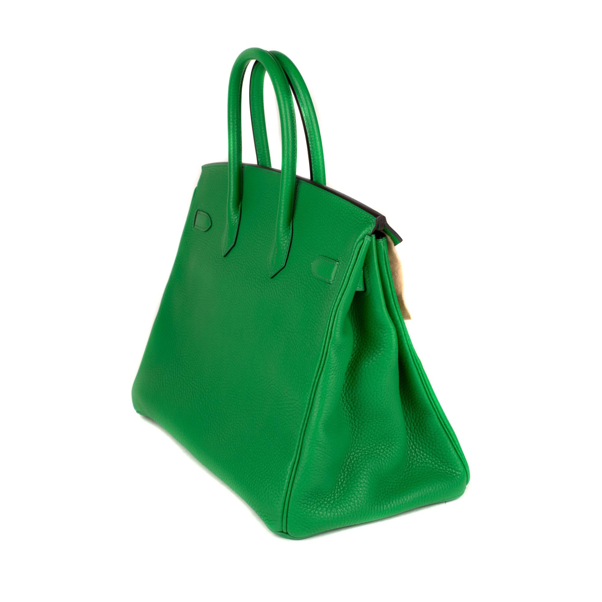 Women's Hermes Birkin35cm Togo Bamboo Green Leather Bag