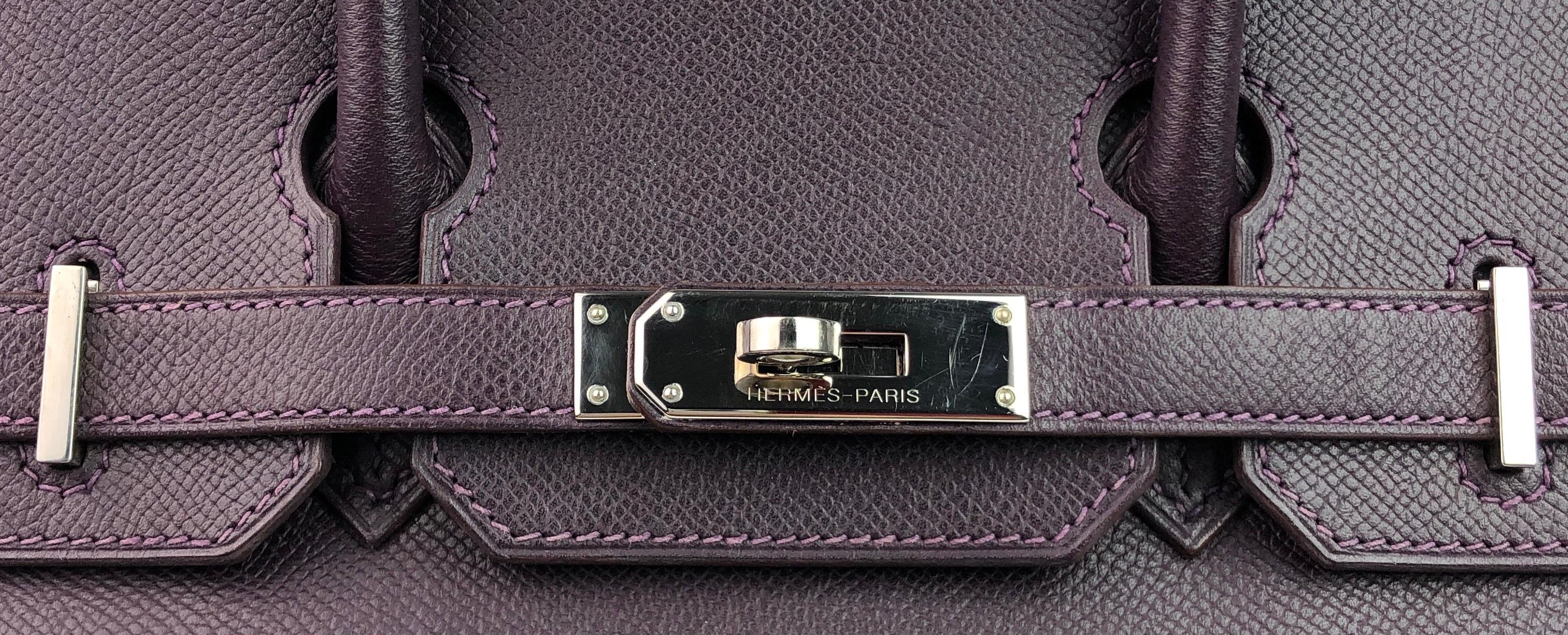 Women's or Men's Hermes Birlkn 30 Raisin Purple Epsom Palladium Hardware 
