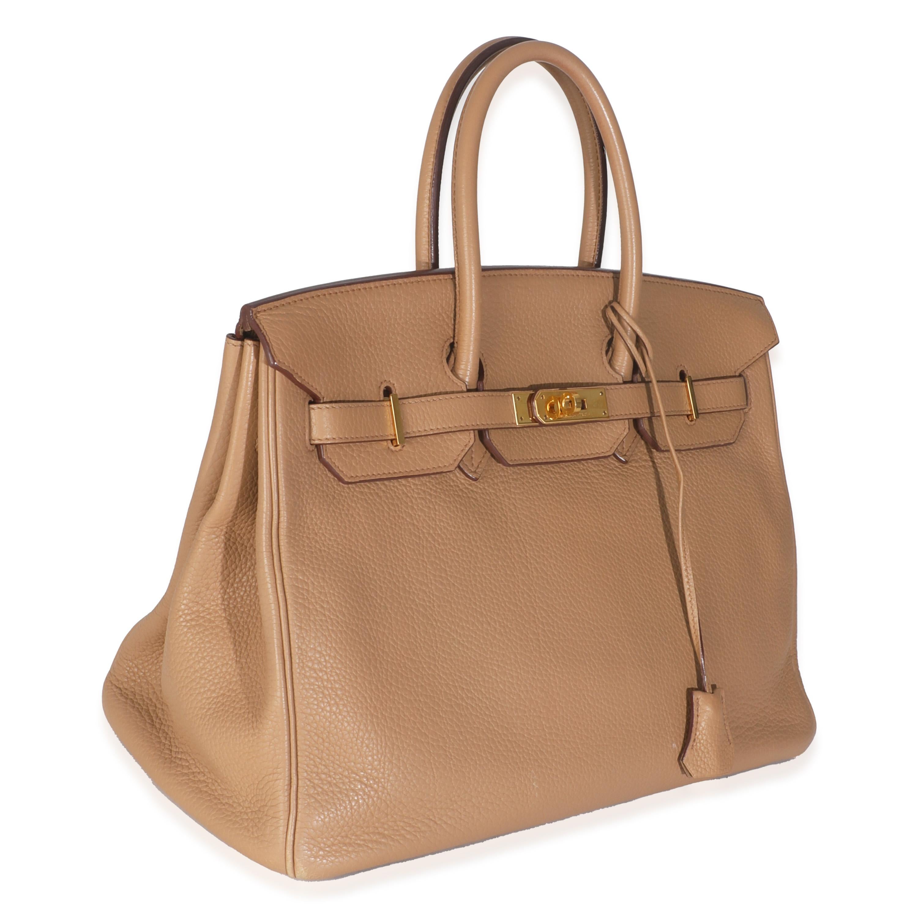 Listing Title: Hermès Biscuit Togo Birkin 35 GHW
SKU: 145852
Condition: Pre-owned 
Condition Description: The elusive Birkin bag from Hermès was designed after then-artistic director, Jean-Louis Dumas, was sat next to Jane Birkin on a flight from
