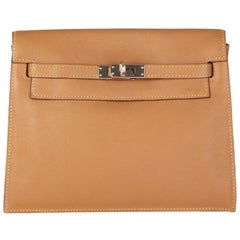 HERMES Biscuite beige Swift leather & Palladium KELLY Danse Belt Bag