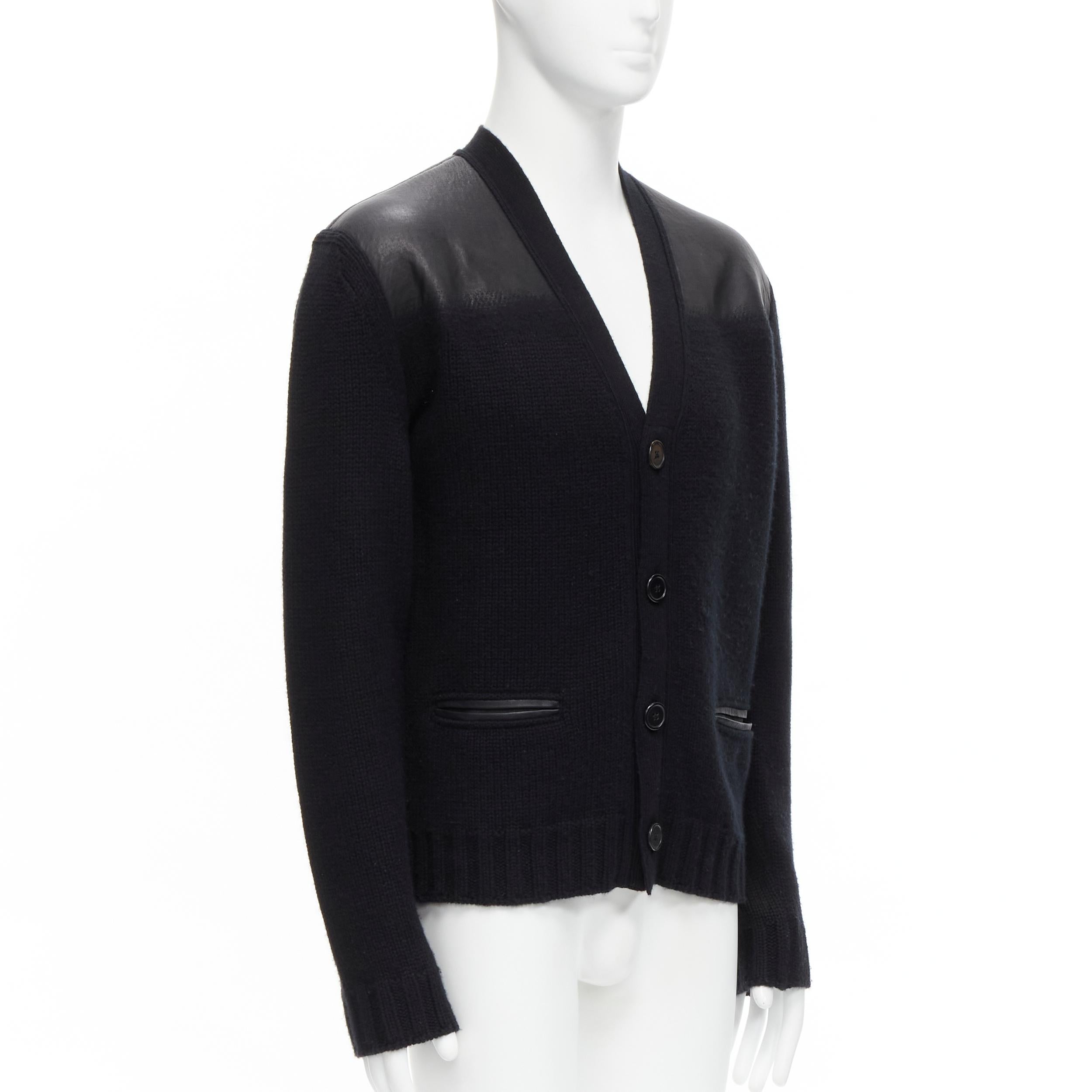HERMES black 100% cashmere lambskin degrade shoulder cardigan M In Good Condition For Sale In Hong Kong, NT