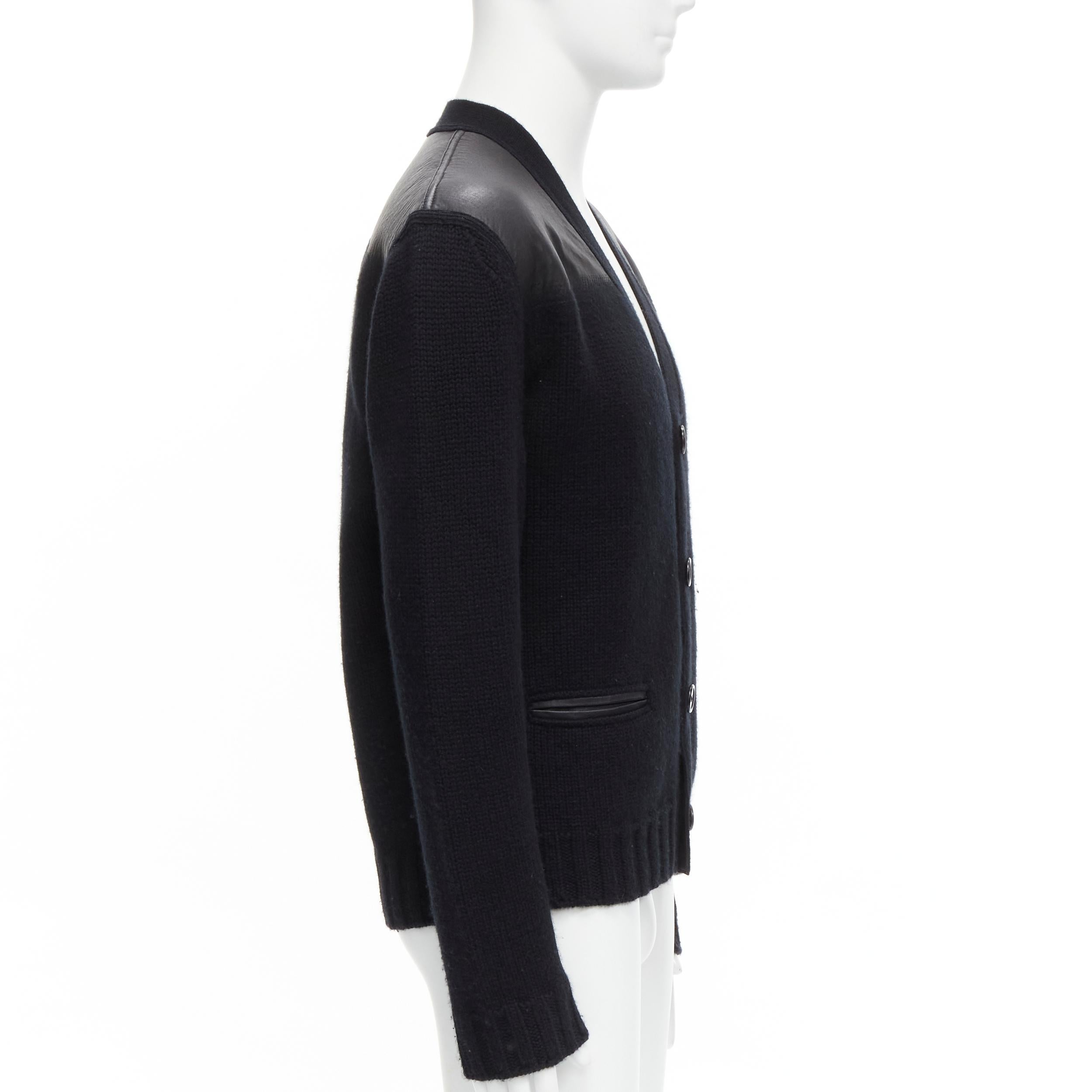 Men's HERMES black 100% cashmere lambskin degrade shoulder cardigan M For Sale