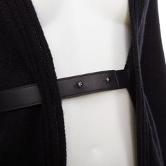 HERMES black 100% cashmere lambskin leather belted knit cardigan FR34 XS