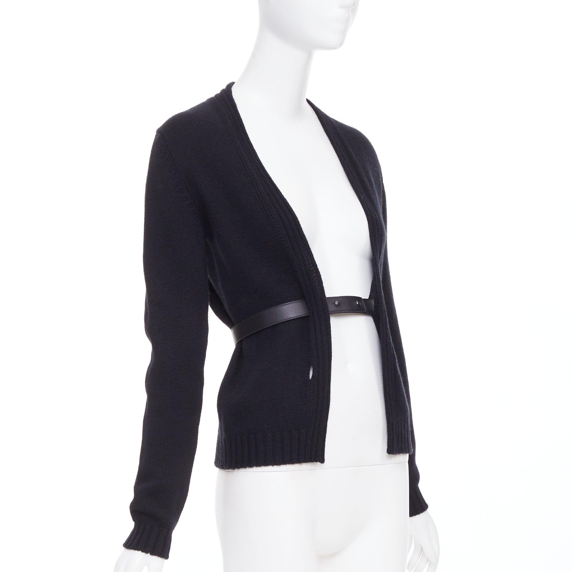 HERMES schwarz 100% Kaschmir-Lammfell-Leder Gürtelstrickjacke FR34 XS (Schwarz) im Angebot