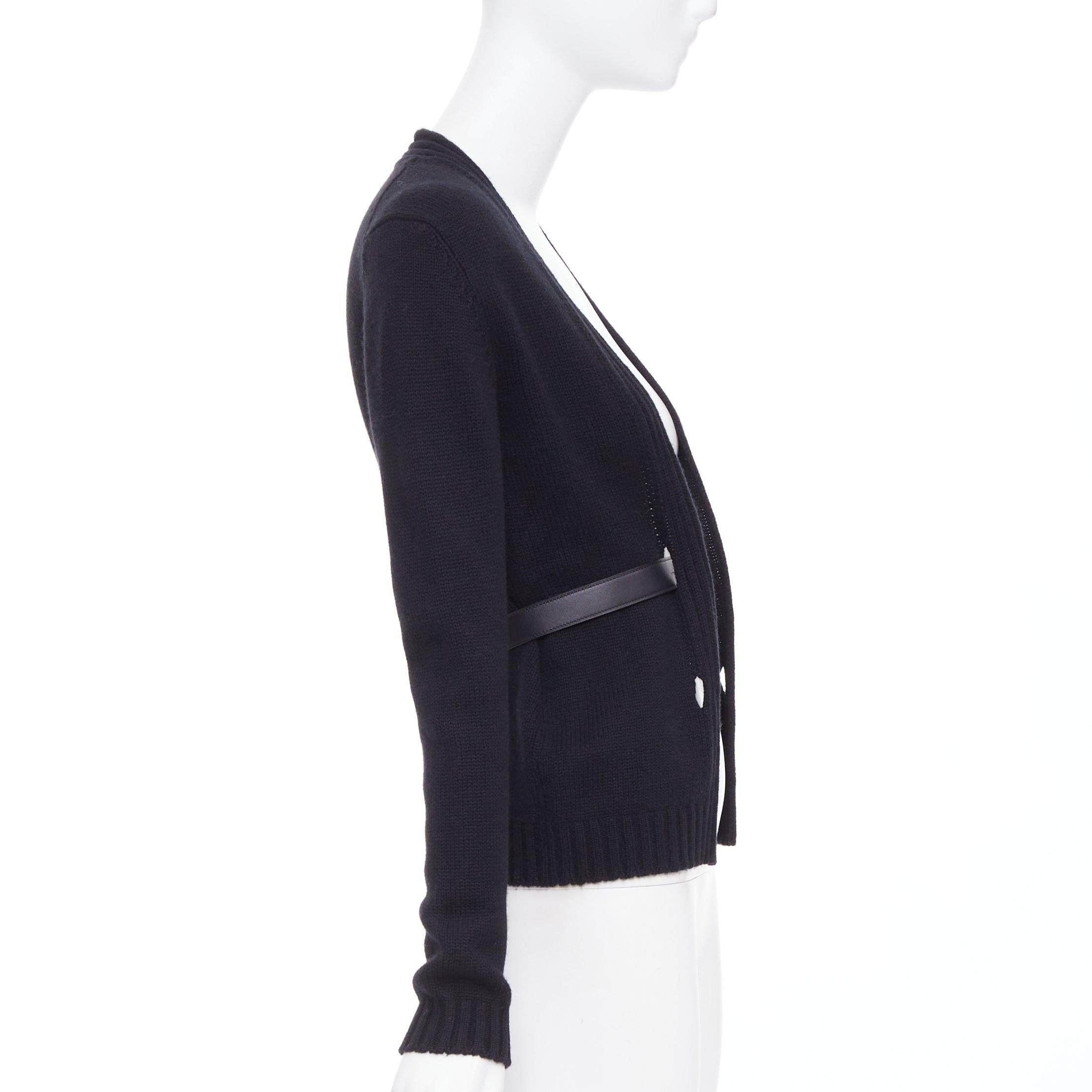 HERMES schwarz 100% Kaschmir-Lammfell-Leder Gürtelstrickjacke FR34 XS im Zustand „Hervorragend“ im Angebot in Hong Kong, NT