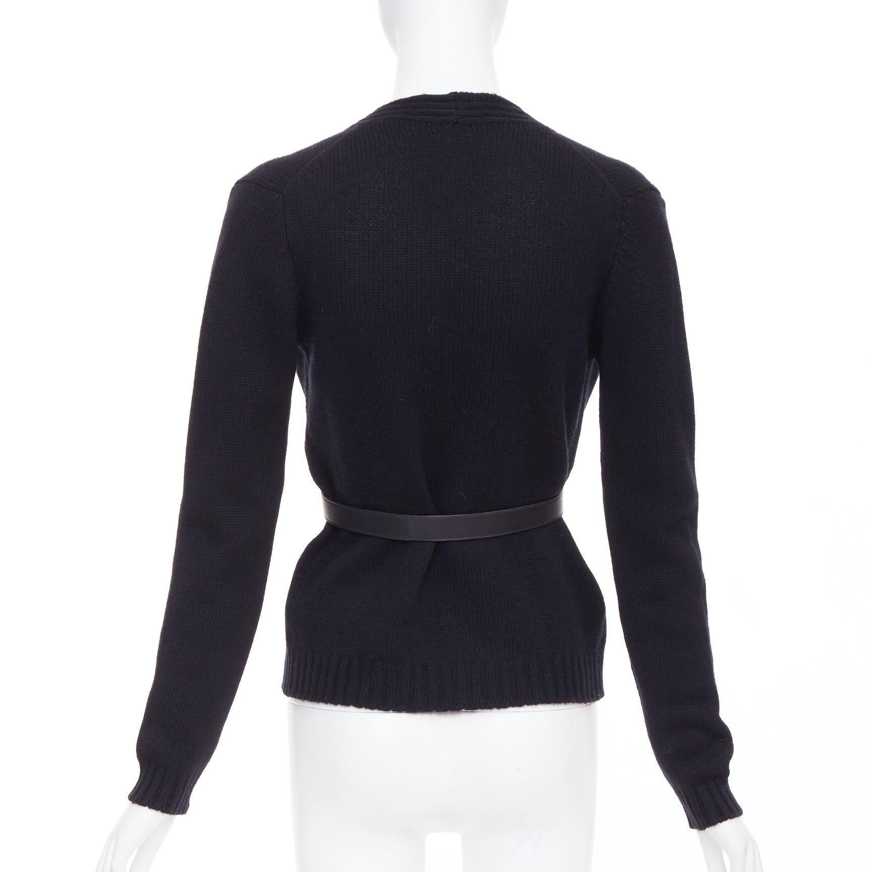 HERMES schwarz 100% Kaschmir-Lammfell-Leder Gürtelstrickjacke FR34 XS Damen im Angebot