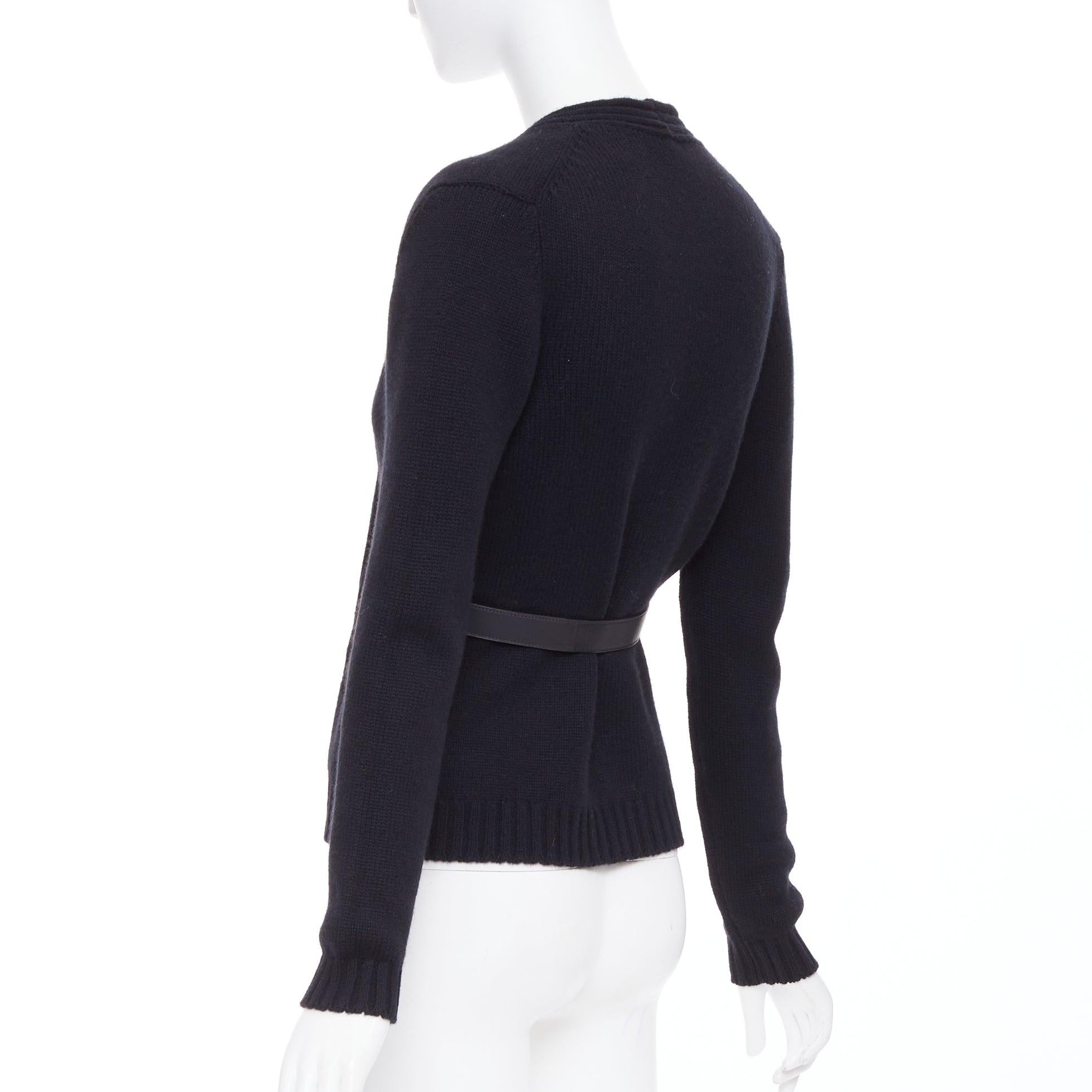 HERMES schwarz 100% Kaschmir-Lammfell-Leder Gürtelstrickjacke FR34 XS im Angebot 1