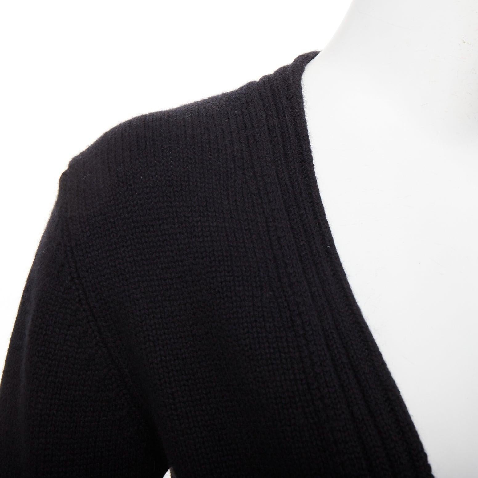 HERMES schwarz 100% Kaschmir-Lammfell-Leder Gürtelstrickjacke FR34 XS im Angebot 2