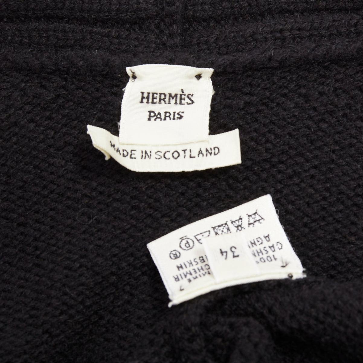 HERMES schwarz 100% Kaschmir-Lammfell-Leder Gürtelstrickjacke FR34 XS im Angebot 3