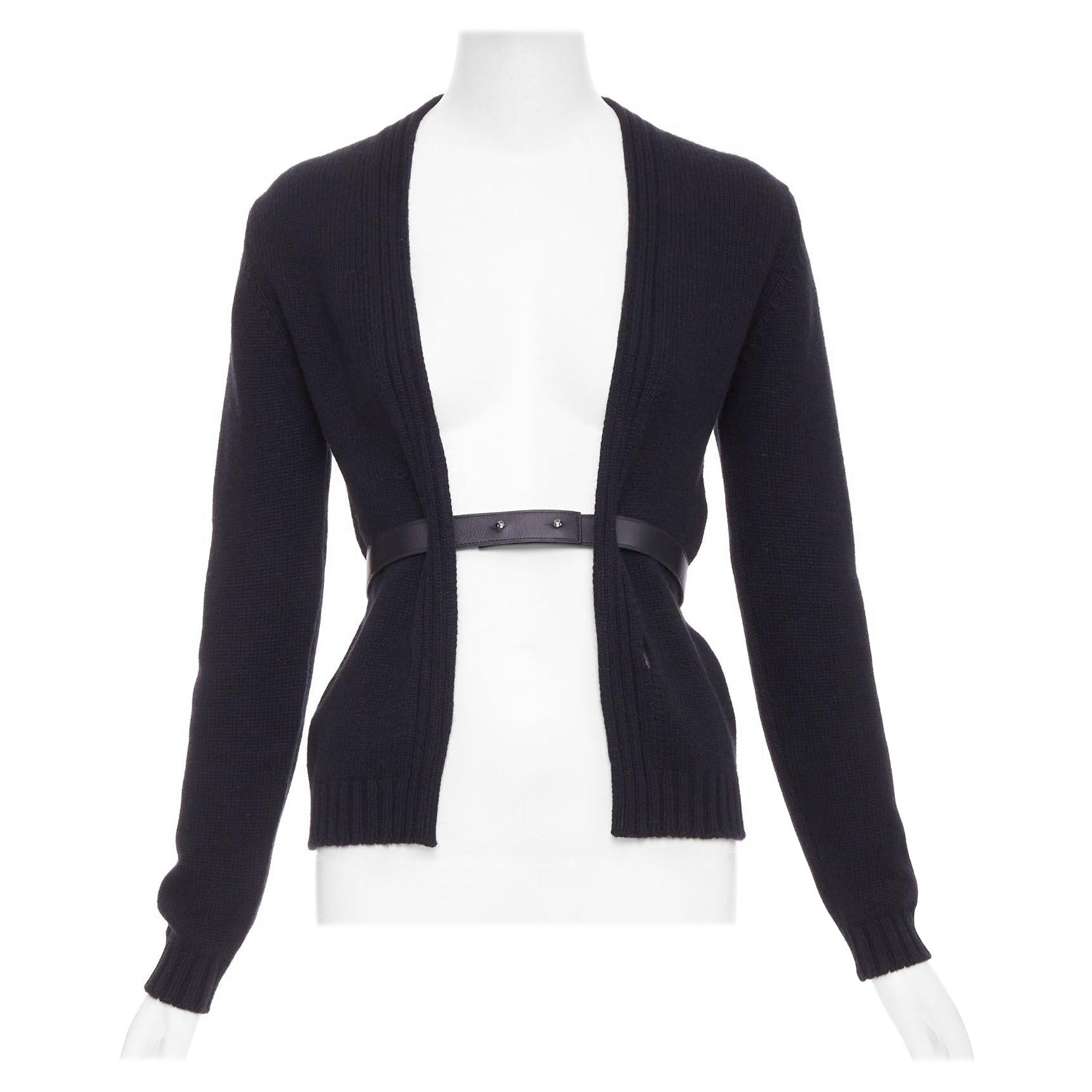 Chaqueta de punto con cinturón HERMES negra 100% cachemira piel de cordero FR34 XS