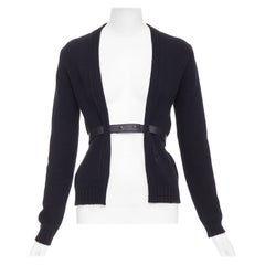 Chaqueta de punto con cinturón HERMES negra 100% cachemira piel de cordero FR34 XS