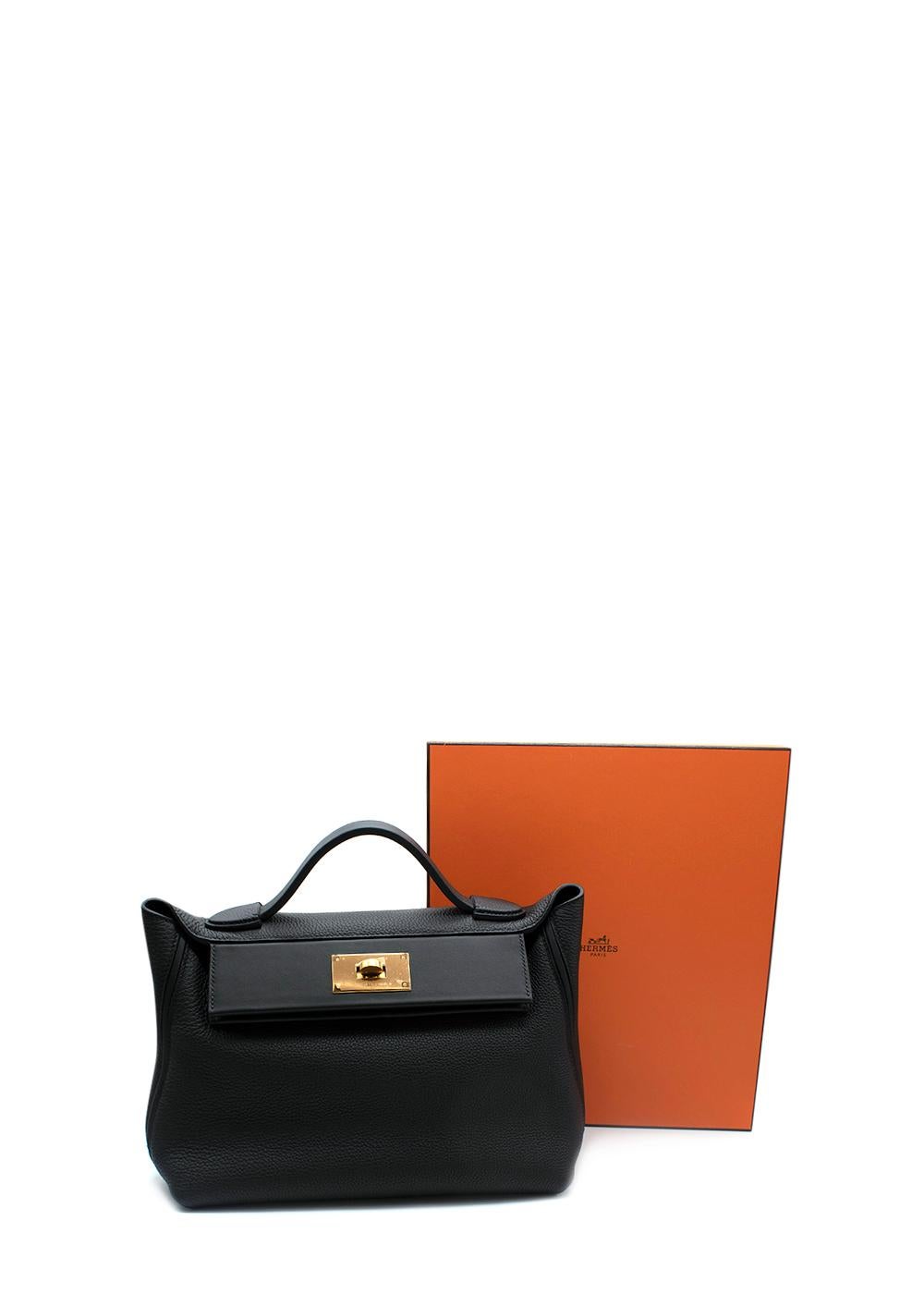 Hermes Black 29cm Swift/Clemence 2424 Bag GHW

- Slouchy, chic top handle style with structured swift leather flap and gold-plated lock
- Detachable strap allows crossbody and shoulder wear
- Includes all original packaging 

Materials
Clemence