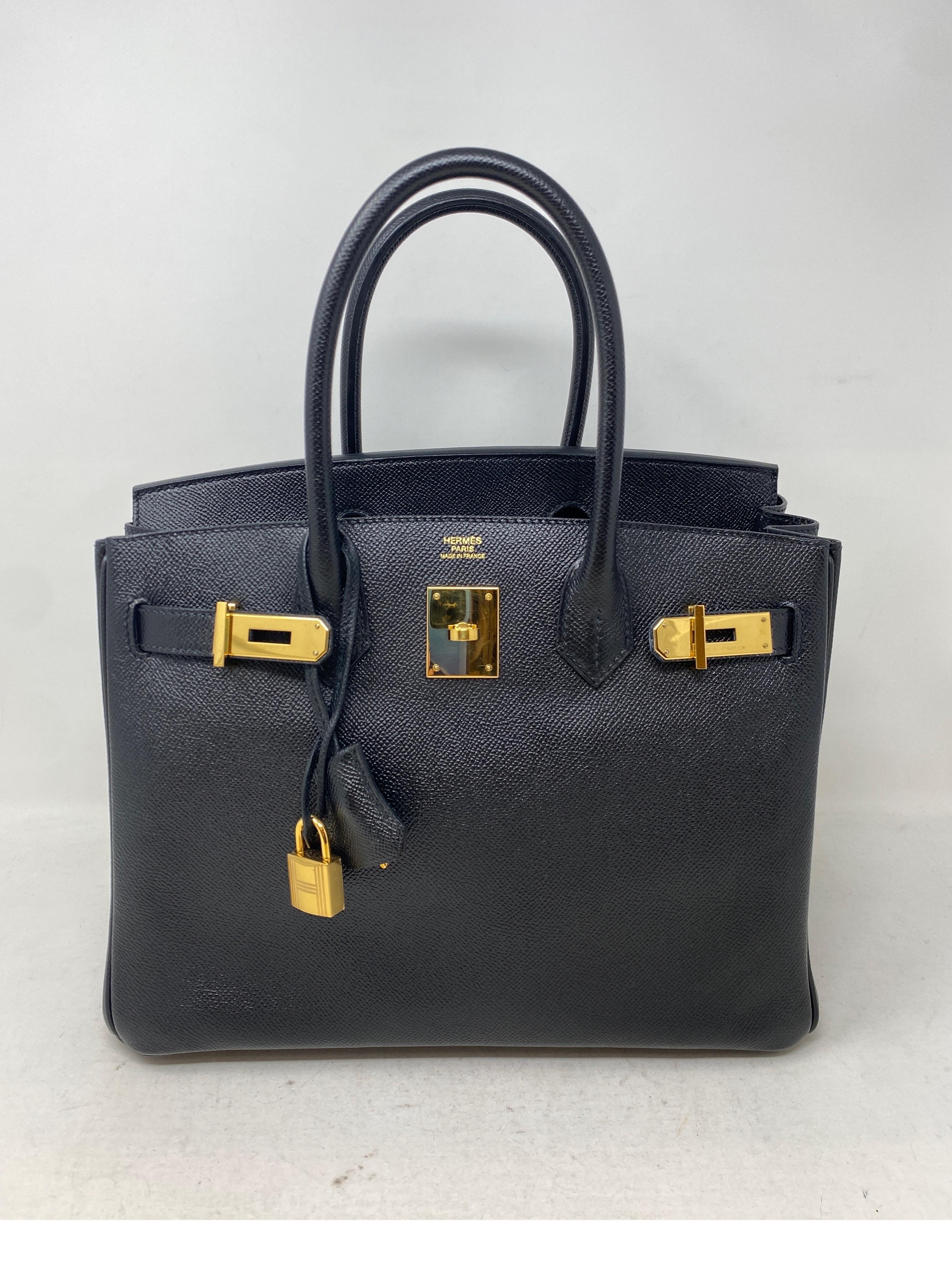 Hermes Black 30 Birkin Bag. Epsom leather. Gold hardware. Classic black Birkin in excellent condition. Most wanted and classic combination. Includes clochette, lock, keys, and dust bag. Guaranteed authnetic. 