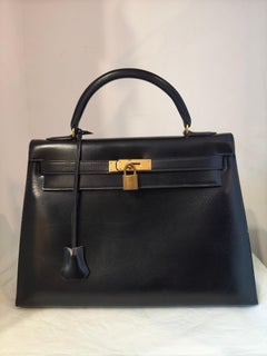 Hermès Vintage Black 32 Kelly Bag 1990s with Gold Tone Hardware