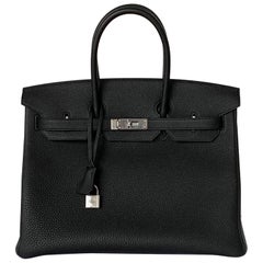 Hermes Black 35cm Birkin Togo PHW Palladium Hardware New