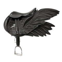 Hermès Black Alligator and Leather Pegasus Saddle Sculpture