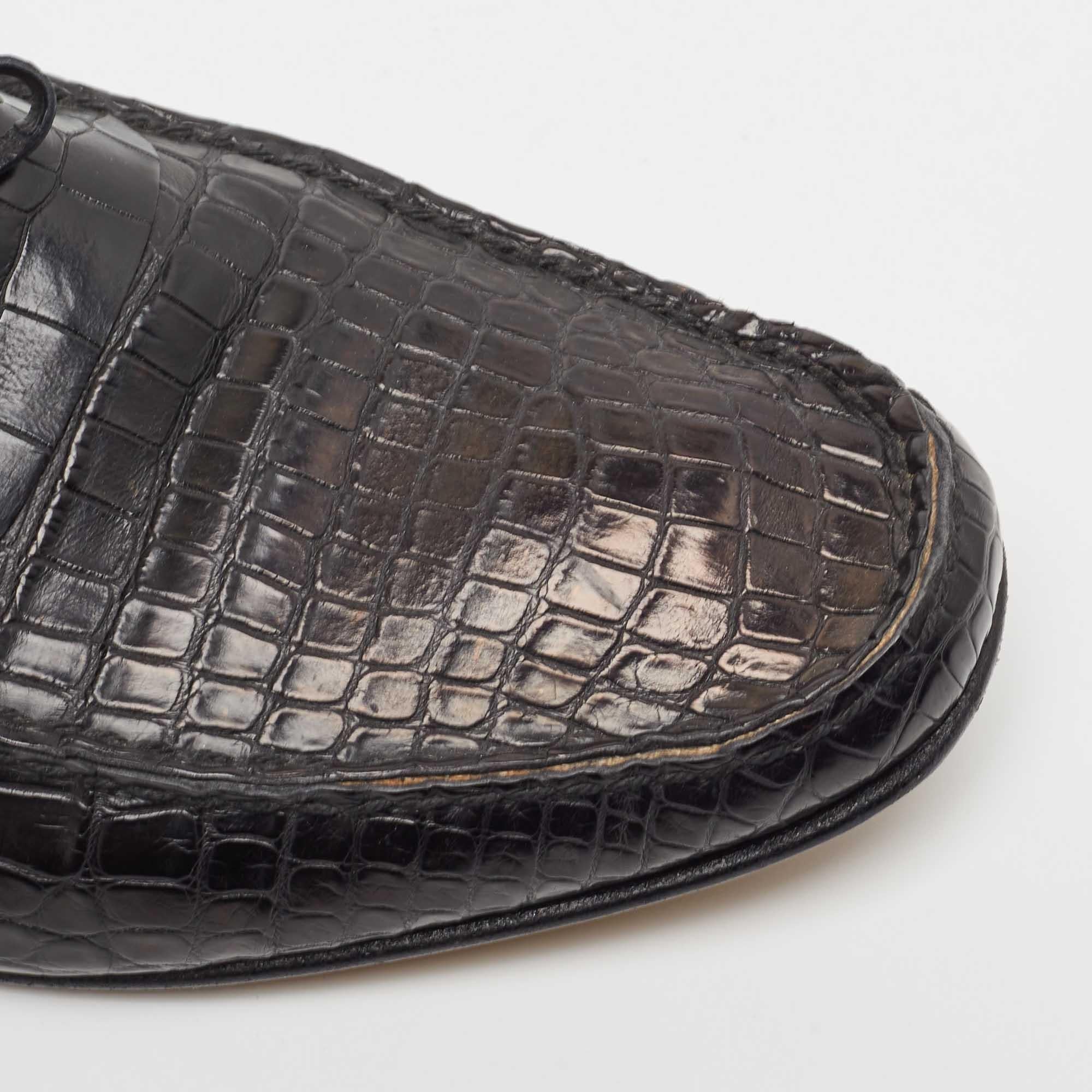 Hermes Black Alligator Bow Slip On Loafers Size 43 3