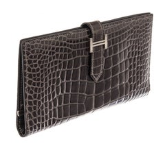 Hermes Bearn Brieftasche aus schwarzem Alligatorleder