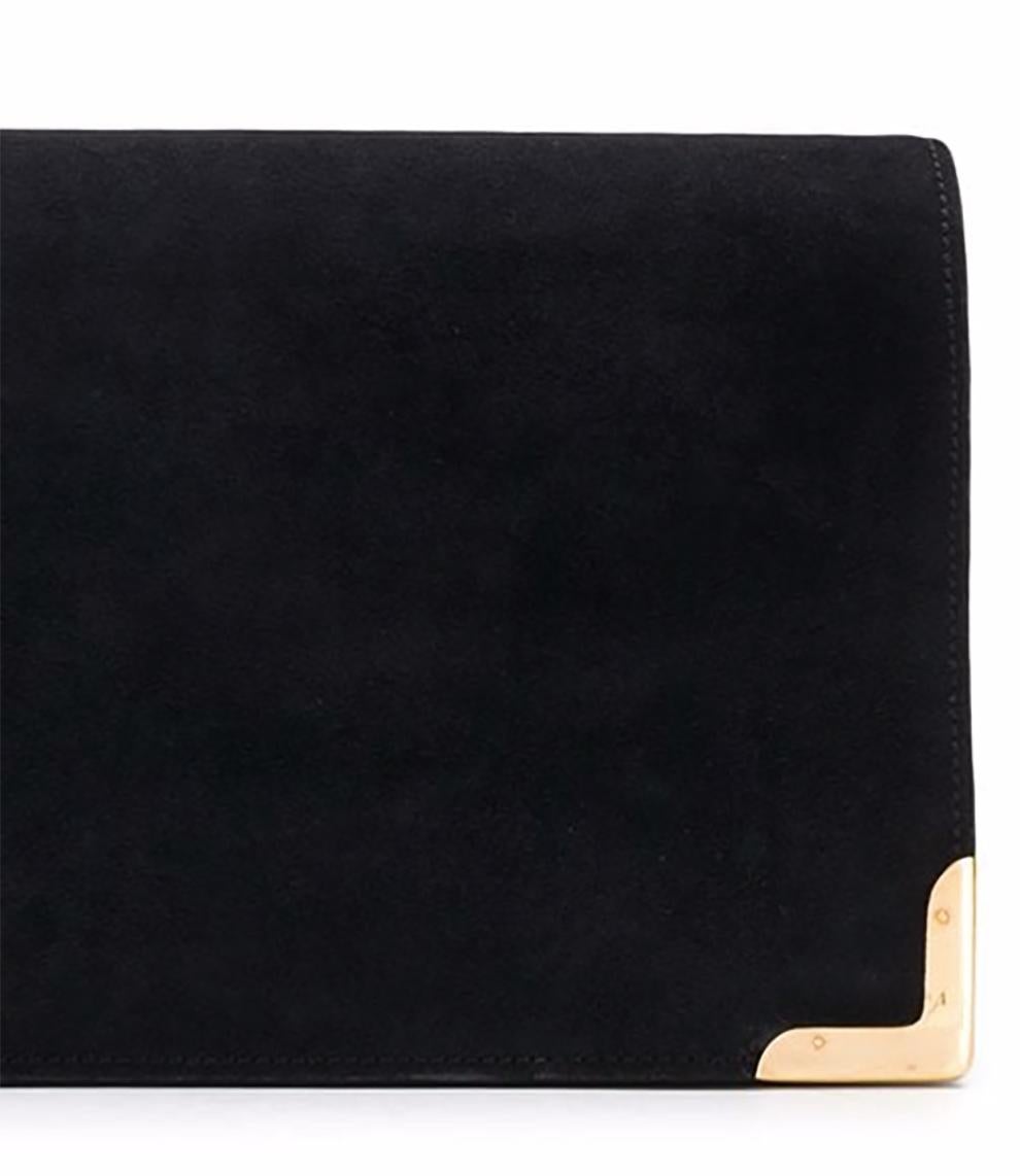 Hermes black suede leather long clutch 