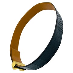 Hermes Black and Gold Belt Crocodile Medor