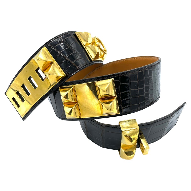 Fame Belts Black Leather Belt Gold Tone Hardware Made in Spain Size la -  beyond exchange
