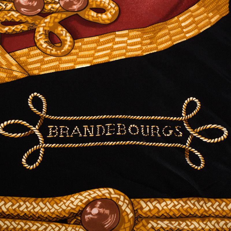 Women's Hermès Black and Gold Brandebourgs Silk Twill Scarf