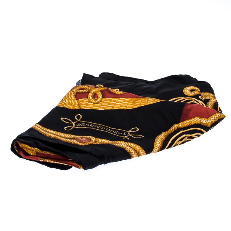 Hermès Black and Gold Brandebourgs Silk Twill Scarf 2