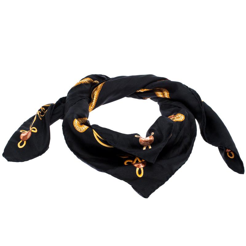 Hermès Black and Gold Brandebourgs Silk Twill Scarf