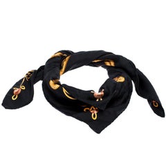 Hermès Black and Gold Brandebourgs Silk Twill Scarf