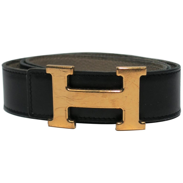 Hermès Black and Gold Leather Belt For Sale at 1stDibs
