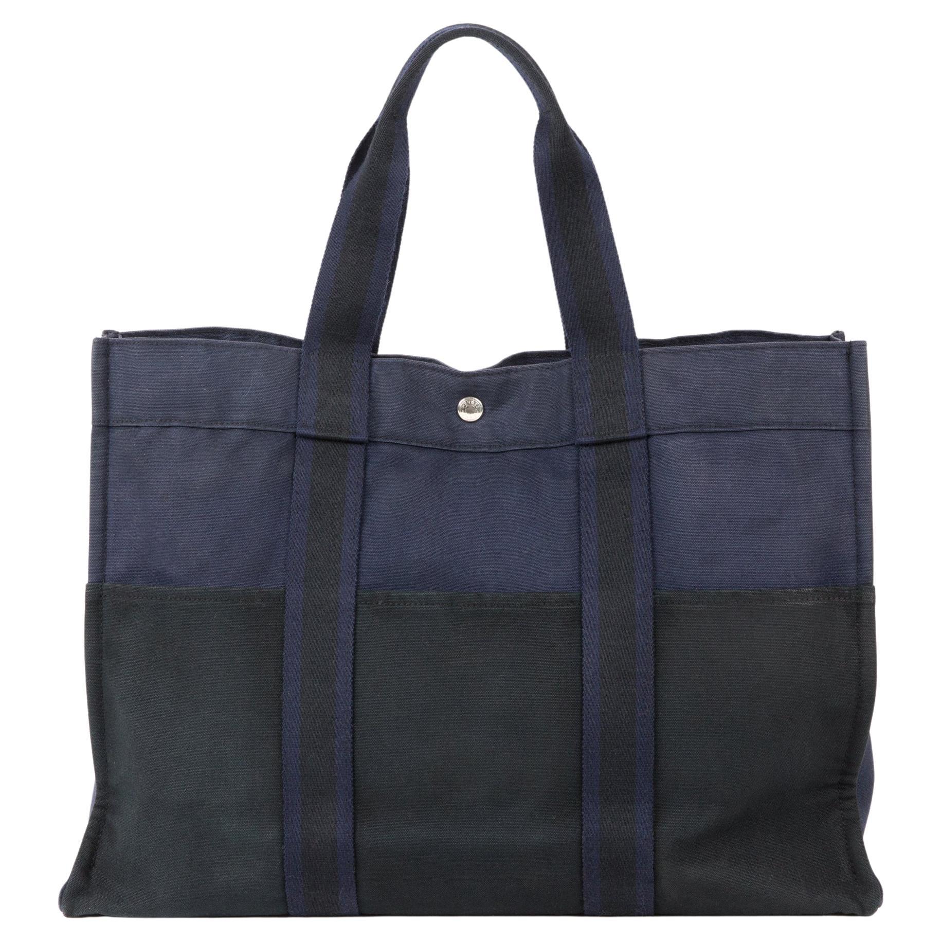Hermes Black and Navy Canvas Large Toto Tote Bag For Sale