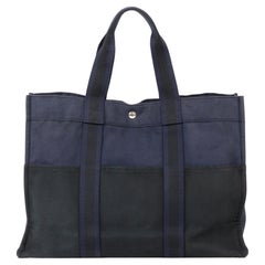 Bolso Tote Hermes Toto grande de lona negra y azul marino