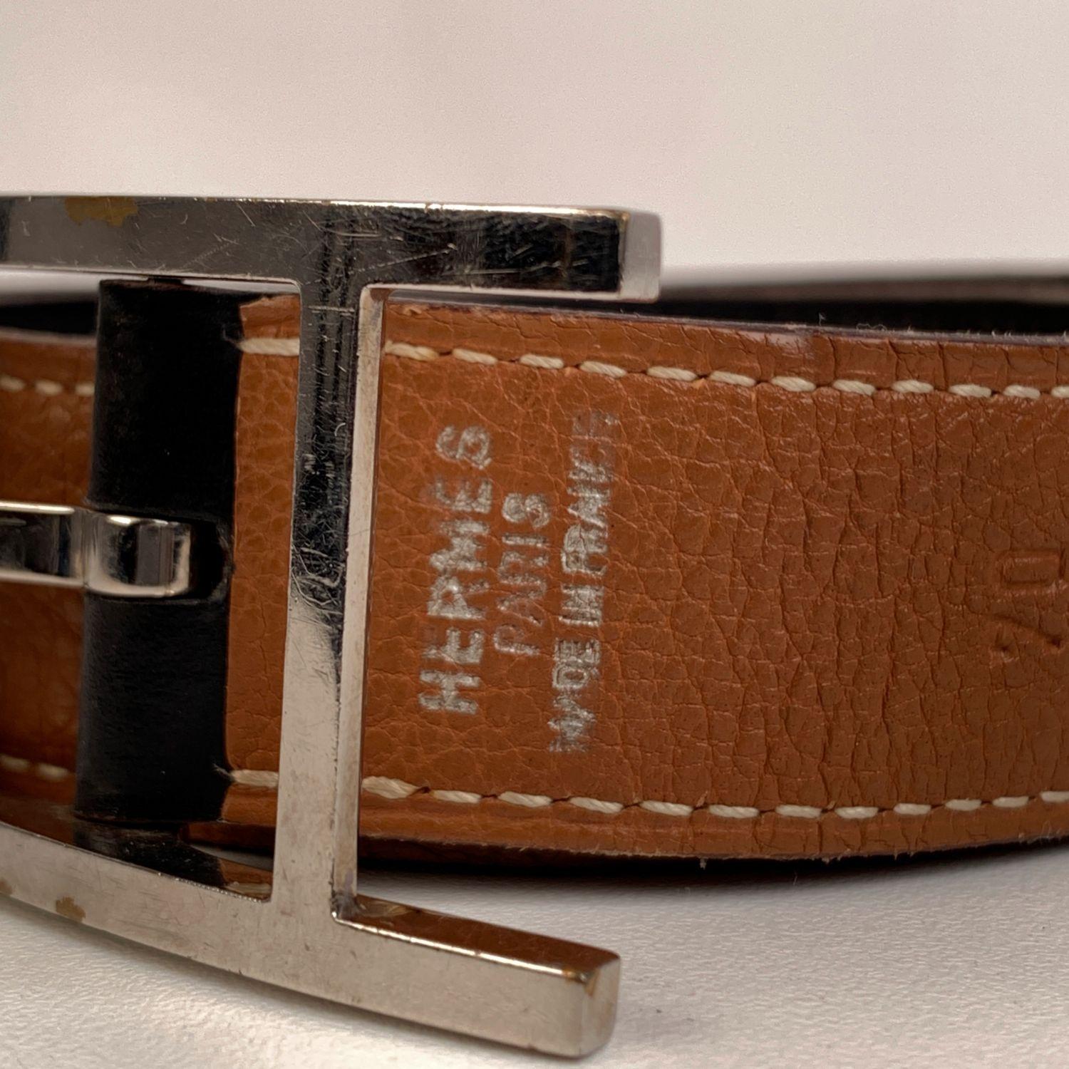 Hermes Black and Tan Leather Reversible Hapi Belt Size 70 In Good Condition In Rome, Rome