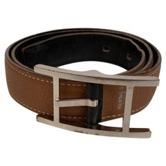 Hermes Black and Tan Leather Reversible Hapi Belt Size 70