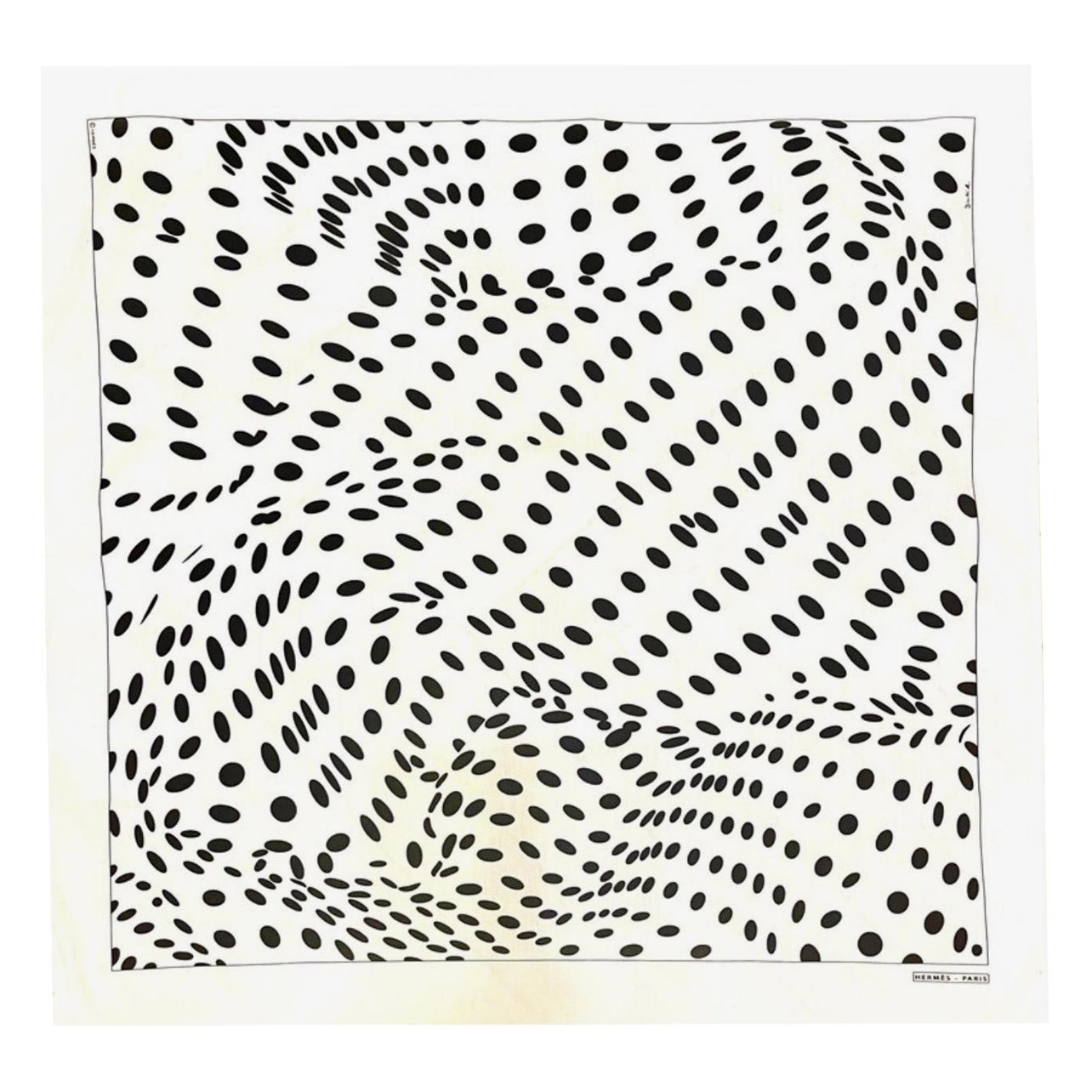 Hermès Black and white Coton scarf « Petit pois » in vendita