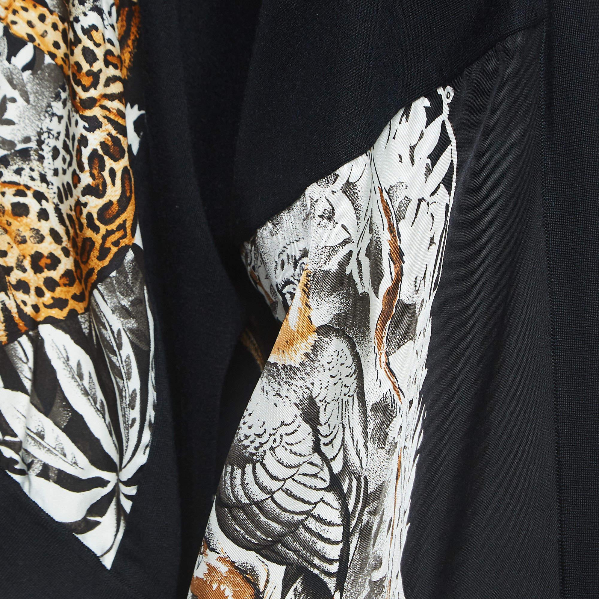 Women's Hermes Black Animal Print Silk & Knit Trim Long Twillaine Cardigan M