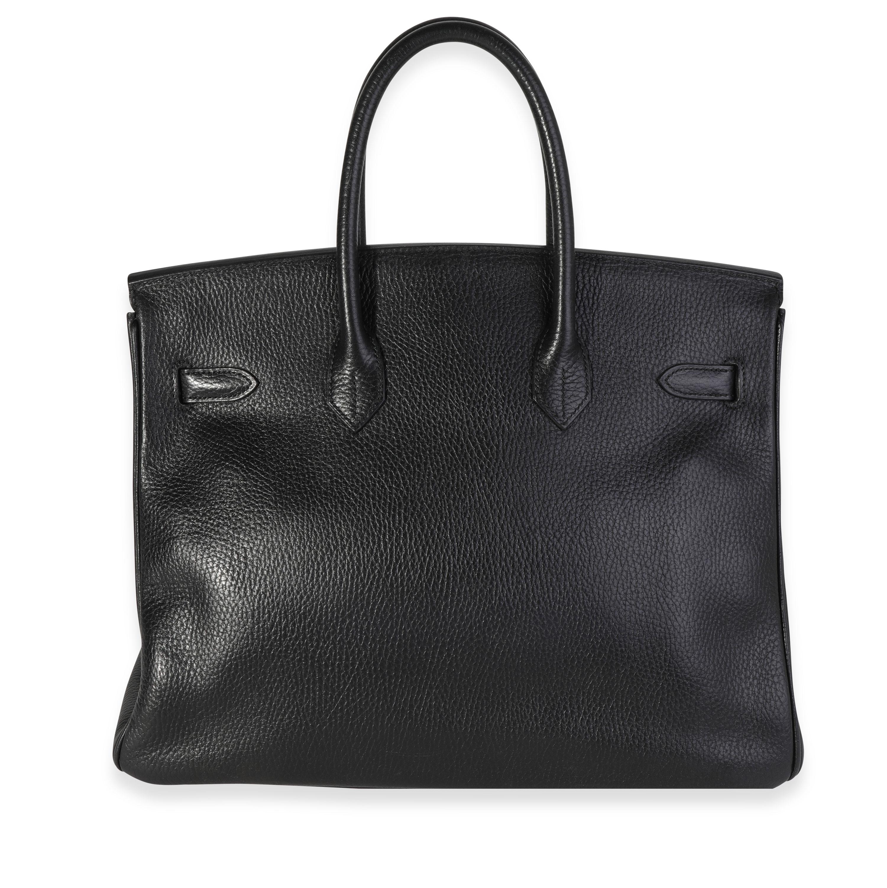 Listing Title: Hermès Black Ardennes Birkin 35 PHW
SKU: 119415
Condition: Pre-owned (3000)
Handbag Condition: Very Good
Condition Comments: Very Good Condition. Scuffing to corners. Scratching and tarnishing to hardware. Scuffing, light marks, and