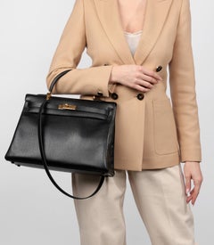 Hermès Black Ardennes Leather Vintage Kelly 35cm Retourne