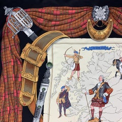 HERMES Écharpe Scotland Print by Philip LeDoux noir et beige